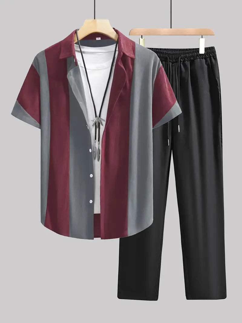 Anton – Costume Chemise à Rayures Décontracté et Stylé