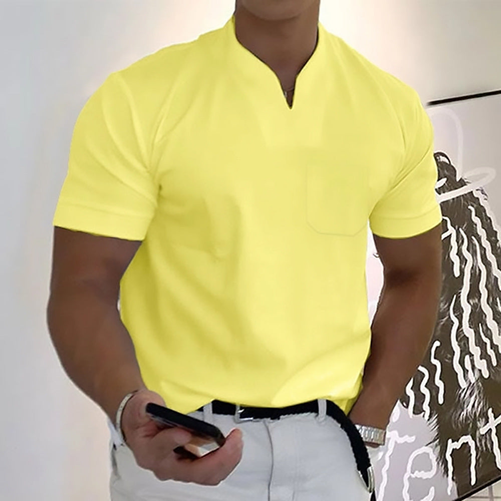 Robin – T-shirt de fitness à manches courtes pour homme en coton extensible avec poche