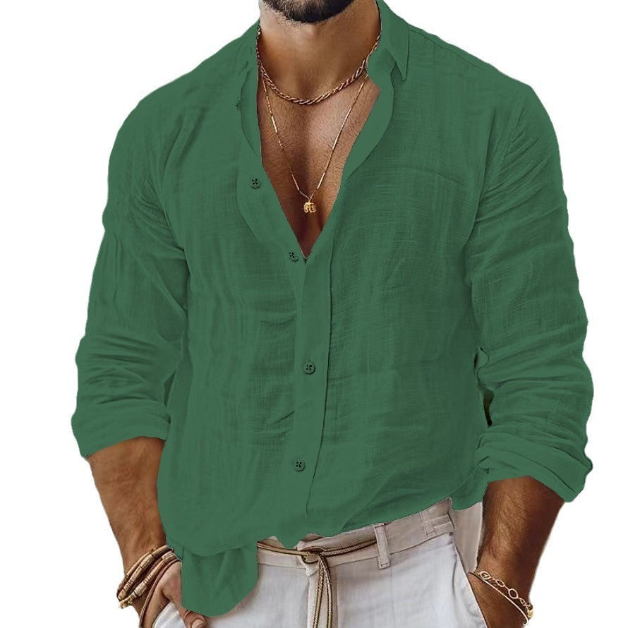Raymond – Chemise en Coton-Lin pour Homme avec Aspect Uni et Manches Longues