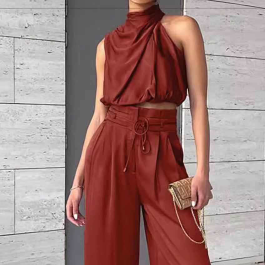 Rose – Ensemble Haut Sans Manches et Pantalon Large