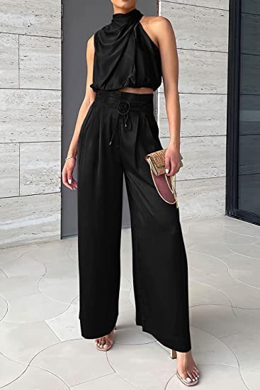 Rose – Ensemble Haut Sans Manches et Pantalon Large