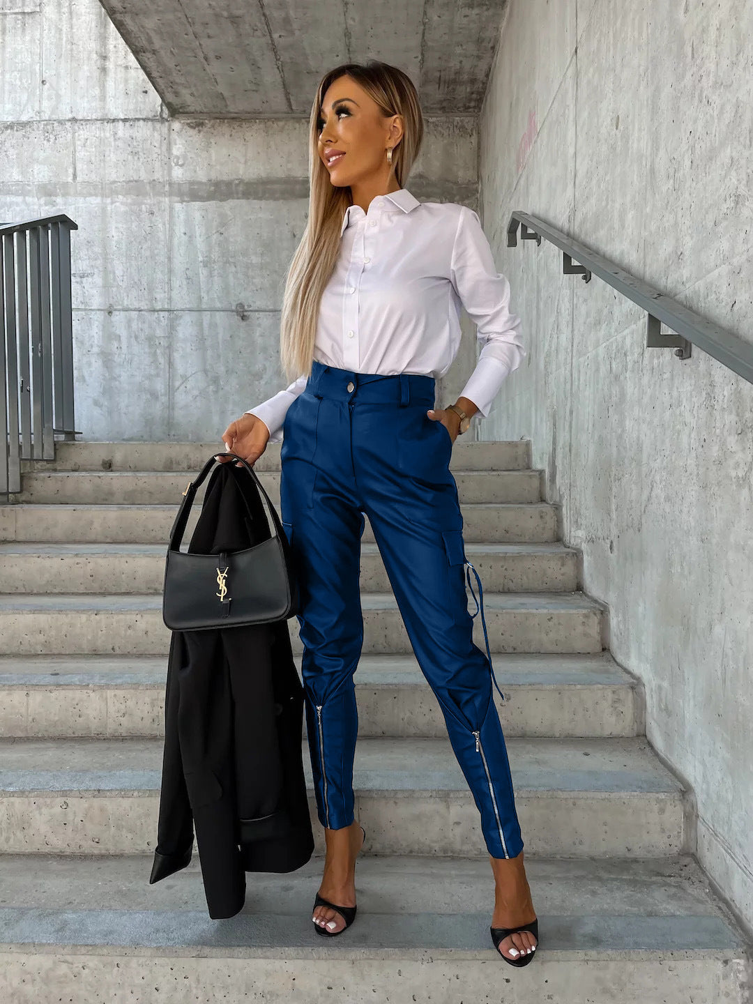 Denise – Pantalon Slim Fit pour Femme en Cuir Vegan avec Poches