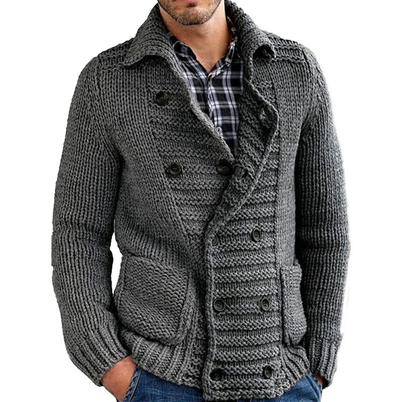 Jim – Pull homme solide avec col à revers et design cardigan