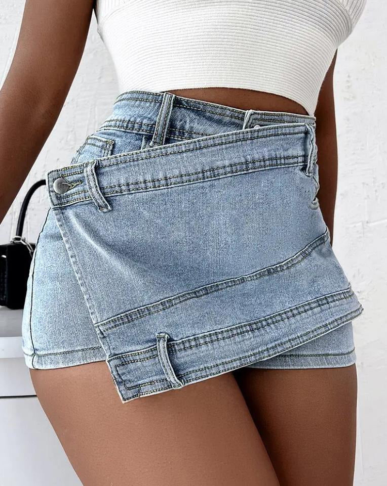 Helen – Shorts Vintage en Denim Y2K avec Ourlet Asymétrique