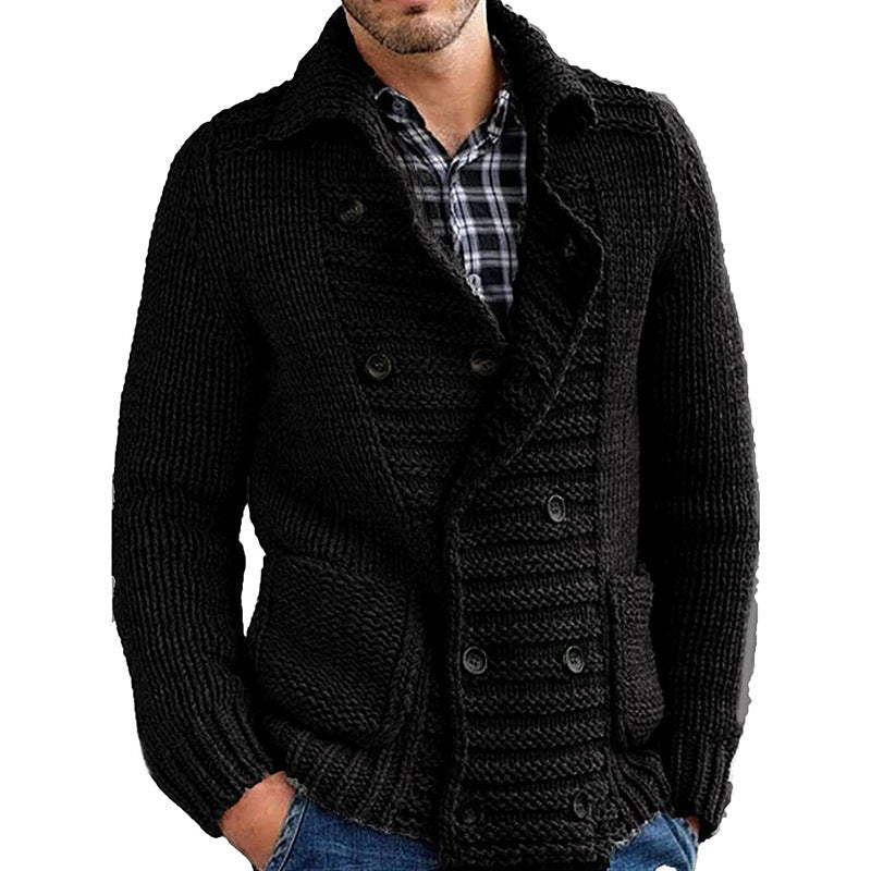 Jim – Pull homme solide avec col à revers et design cardigan