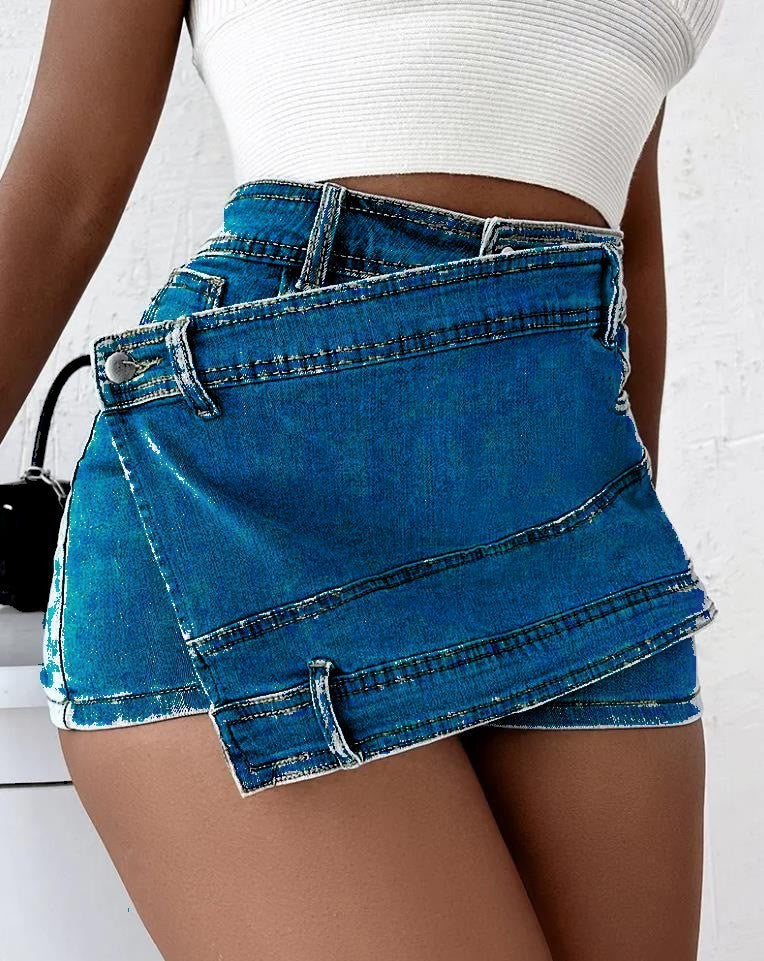Helen – Shorts Vintage en Denim Y2K avec Ourlet Asymétrique