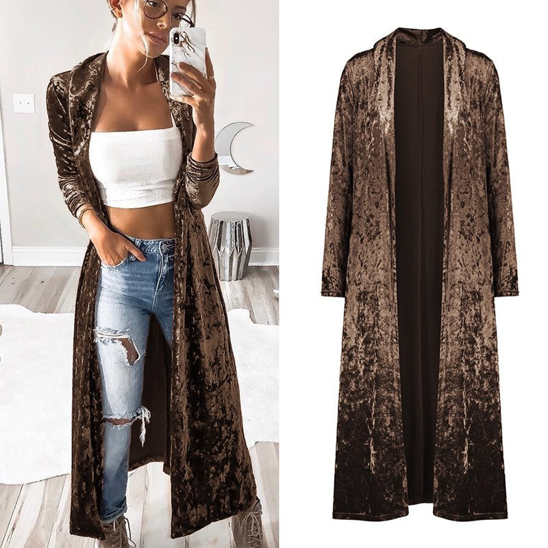 Janet – Long manteau en velours pour femme pour l'automne