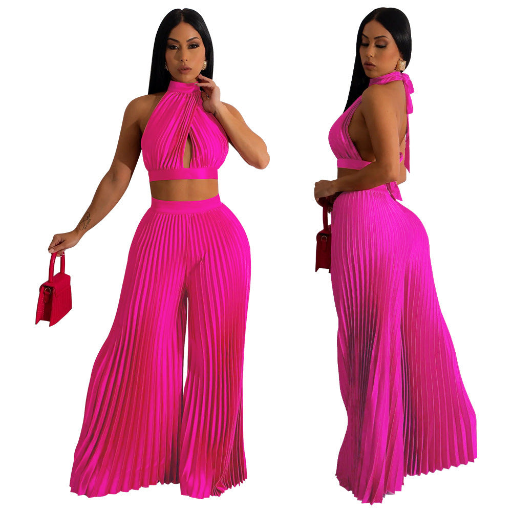 Natalie – Costume pantalon style soie à jambe large