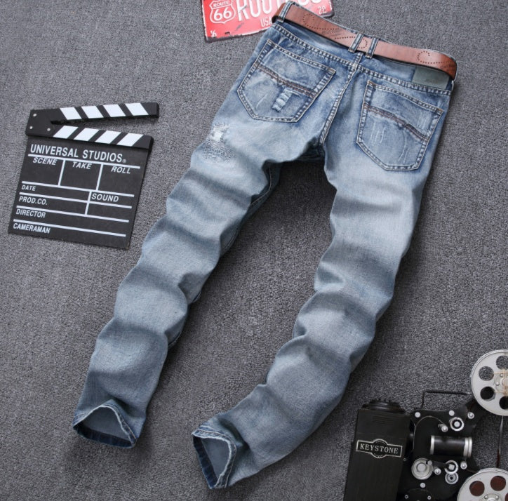 Peter – Jean Ajusté pour Homme avec Déchirures en Bleu Clair