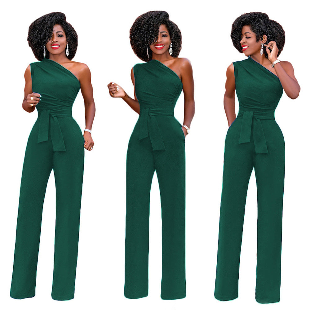 Jean – Élégant Combinaison Femme avec Col Asymétrique