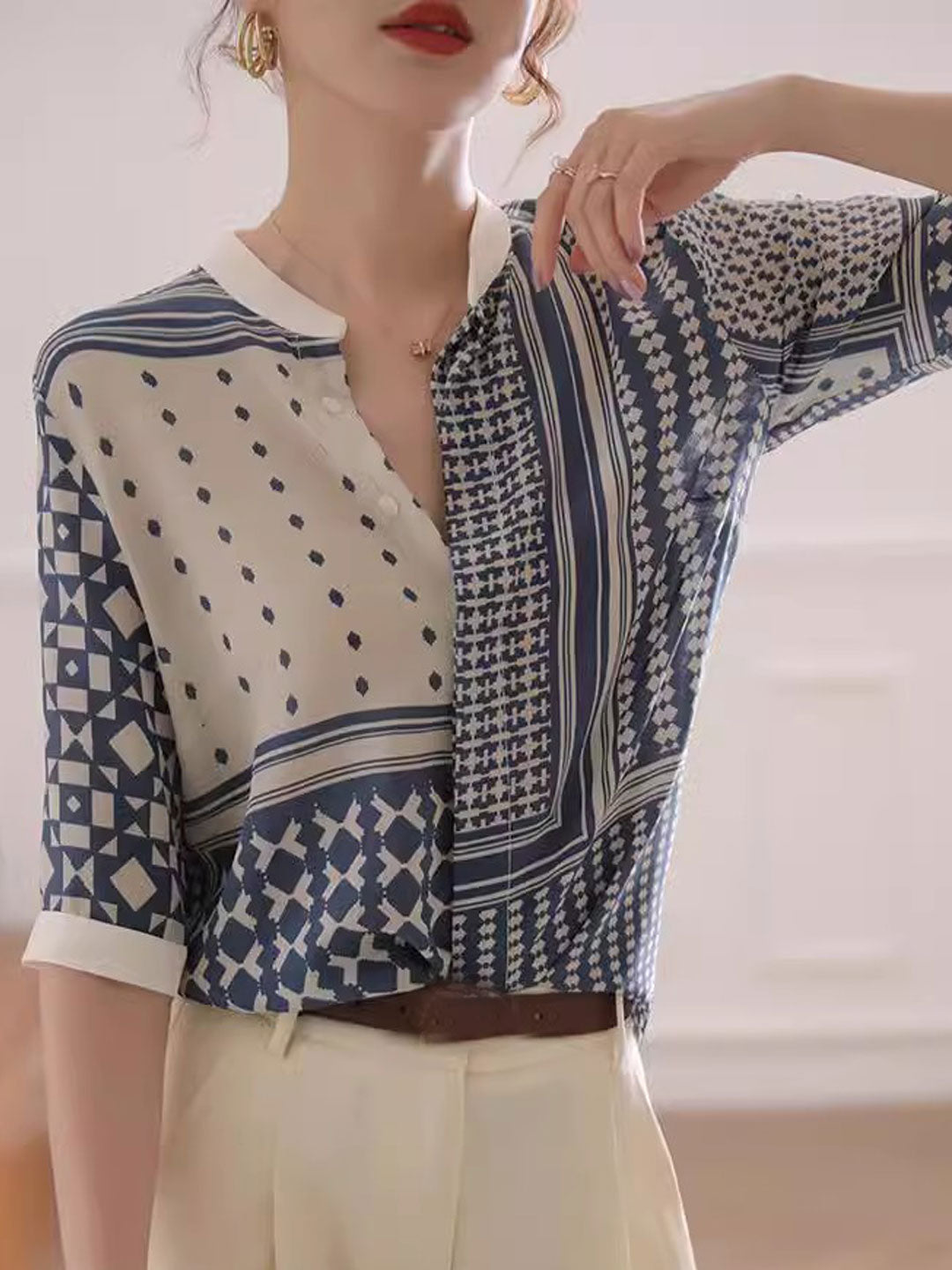 Sarah – Chemise Rayée Rétro à Carreaux