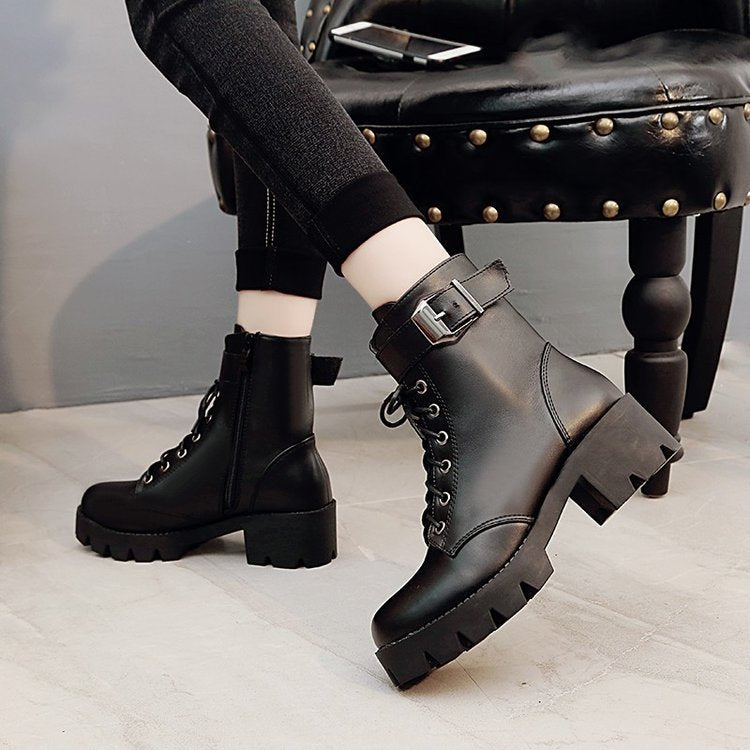 Barbara – Bottines à Lacets avec Boucle et Semelle Épaisse