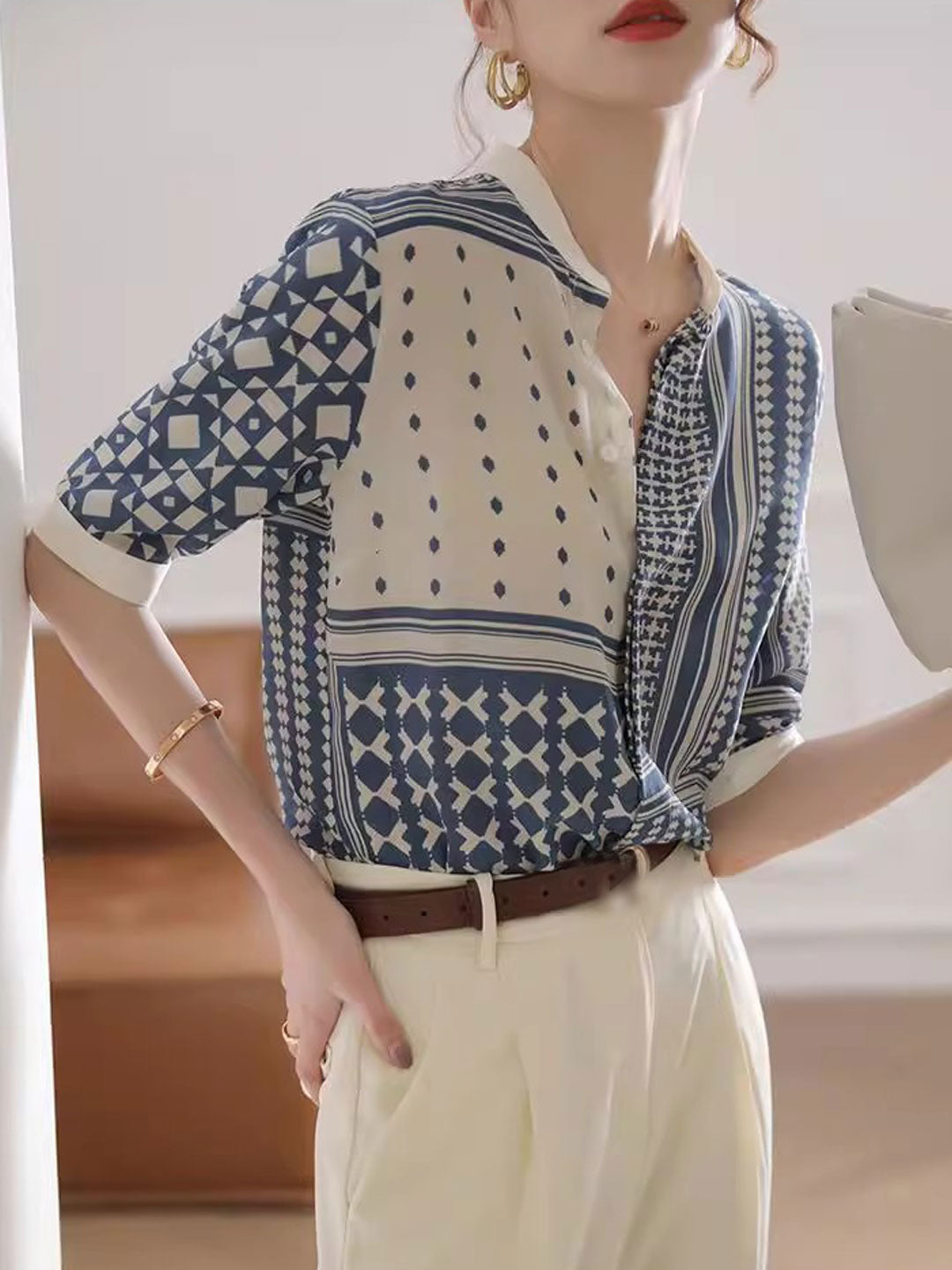 Sarah – Chemise Rayée Rétro à Carreaux