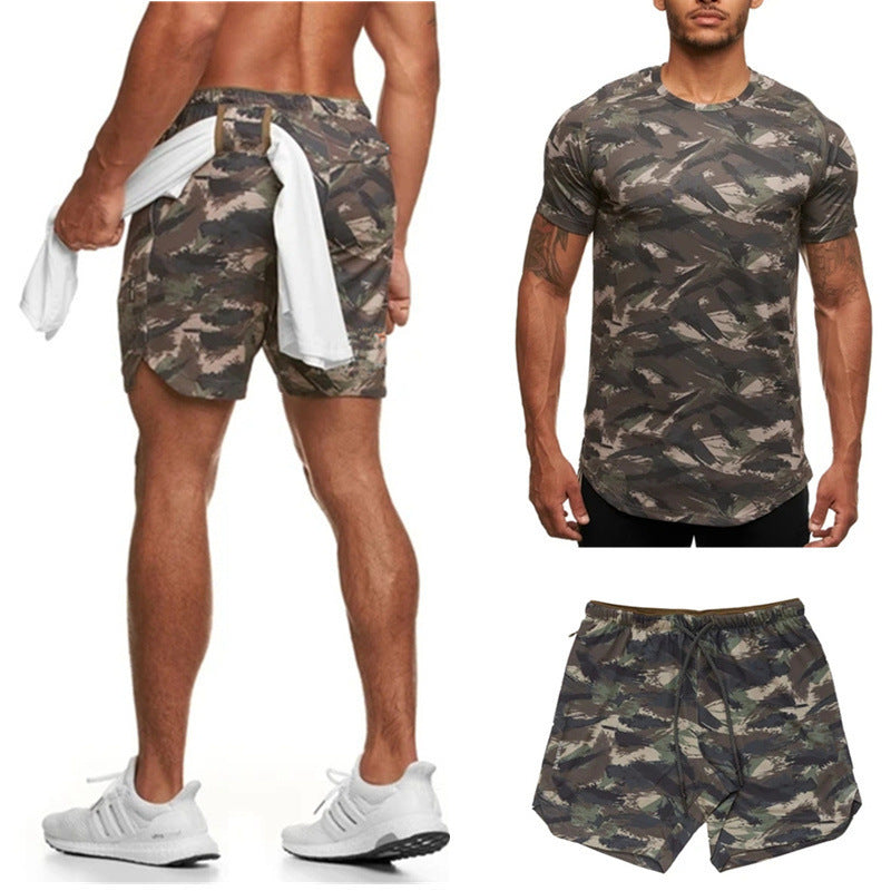 Gareth – Ensemble de sport camouflage à manches courtes pour hommes