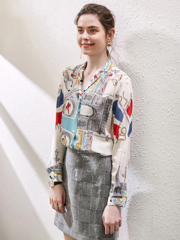 Claire – Blouse en Chiffon à Imprimé Rétro