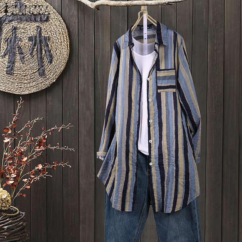 Ruth – Blouse ample avec col à revers rayé pour l'automne
