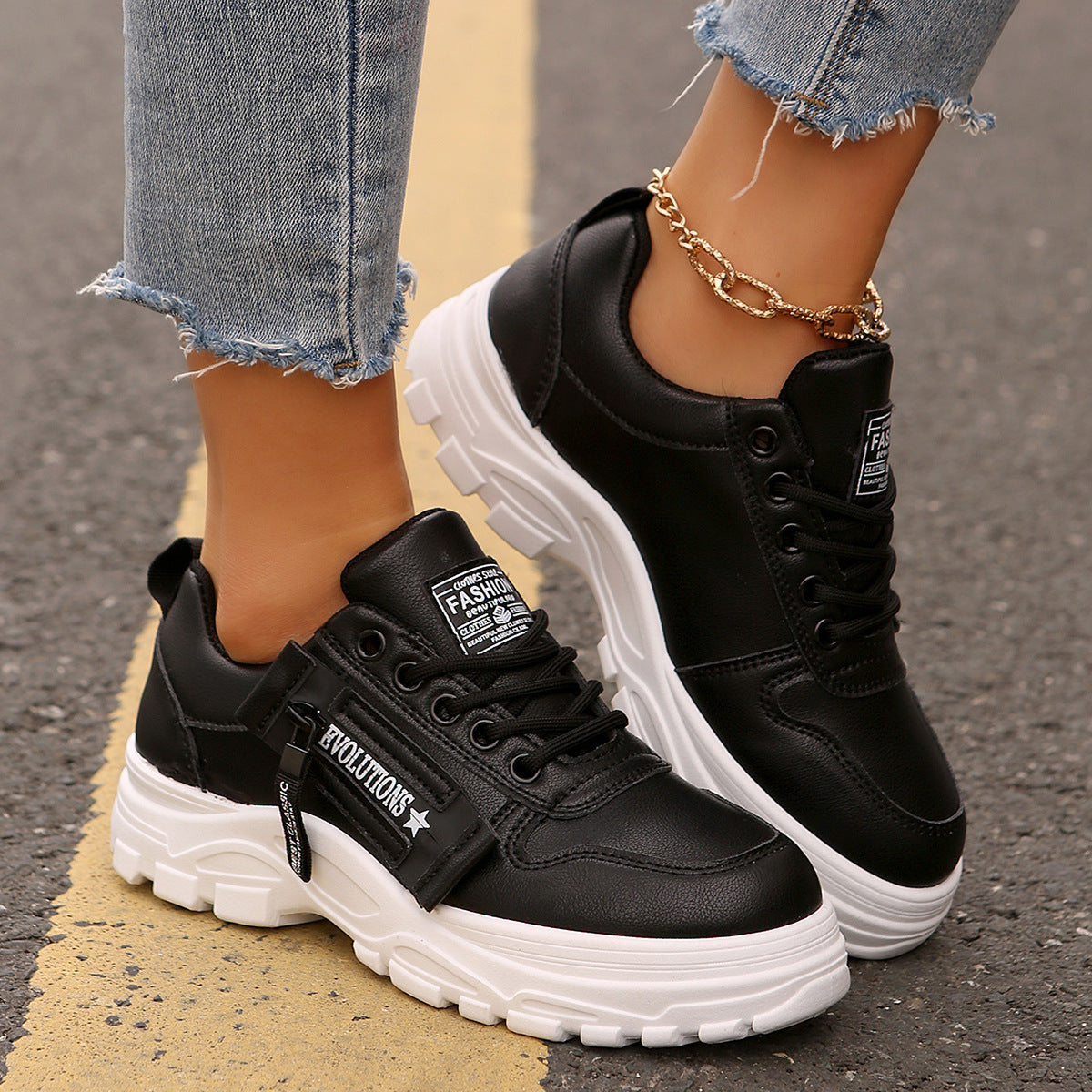 Heather – Sneaker à Lacets avec Fermeture Éclair Latérale et Semelle Épaisse