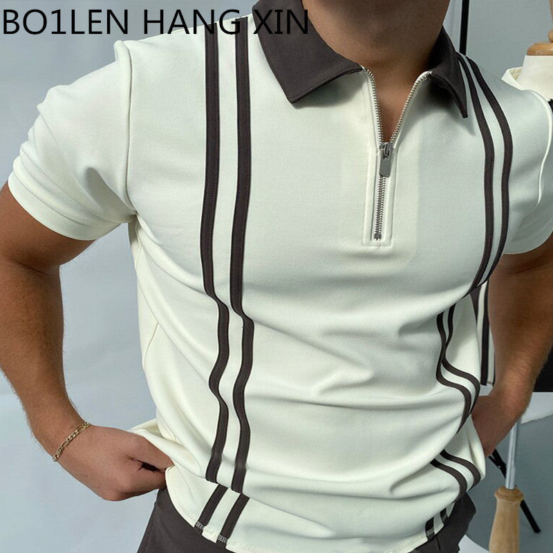 Marcus – Polo pour homme avec fermeture éclair et motif à carreaux