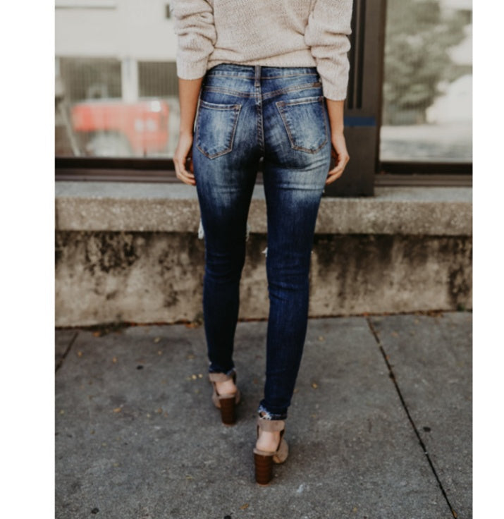 Miranda – Jean Femme à Taille Moyenne avec Ourlet Ajouré