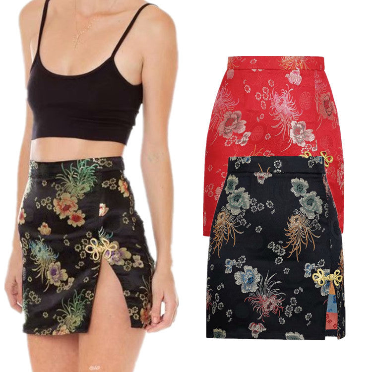 Nicola – Robe Cheongsam Rétro avec Fente Latérale et Taille Haute