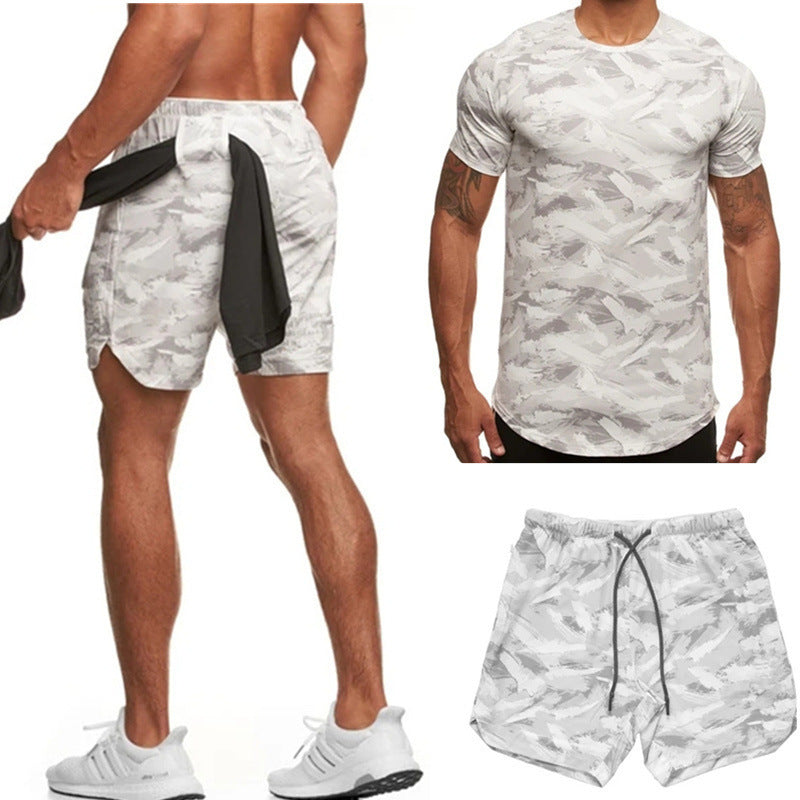 Gareth – Ensemble de sport camouflage à manches courtes pour hommes