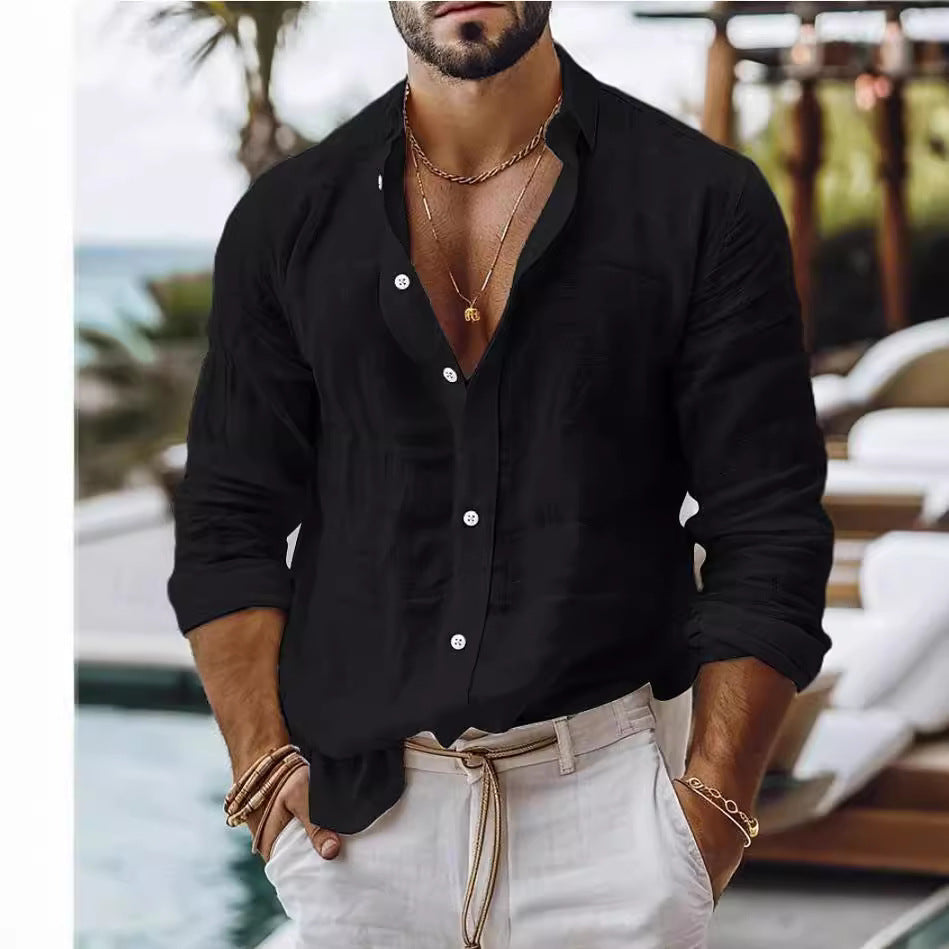 Raymond – Chemise en Coton-Lin pour Homme avec Aspect Uni et Manches Longues