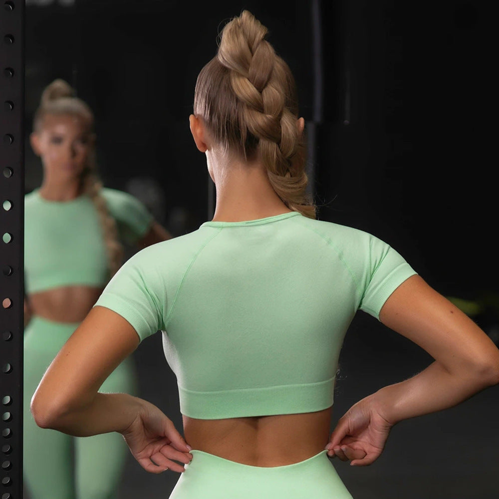 Patricia – Ensemble de Sport Yoga Sans Couture pour Femme avec Tops à Manches Courtes et Leggings