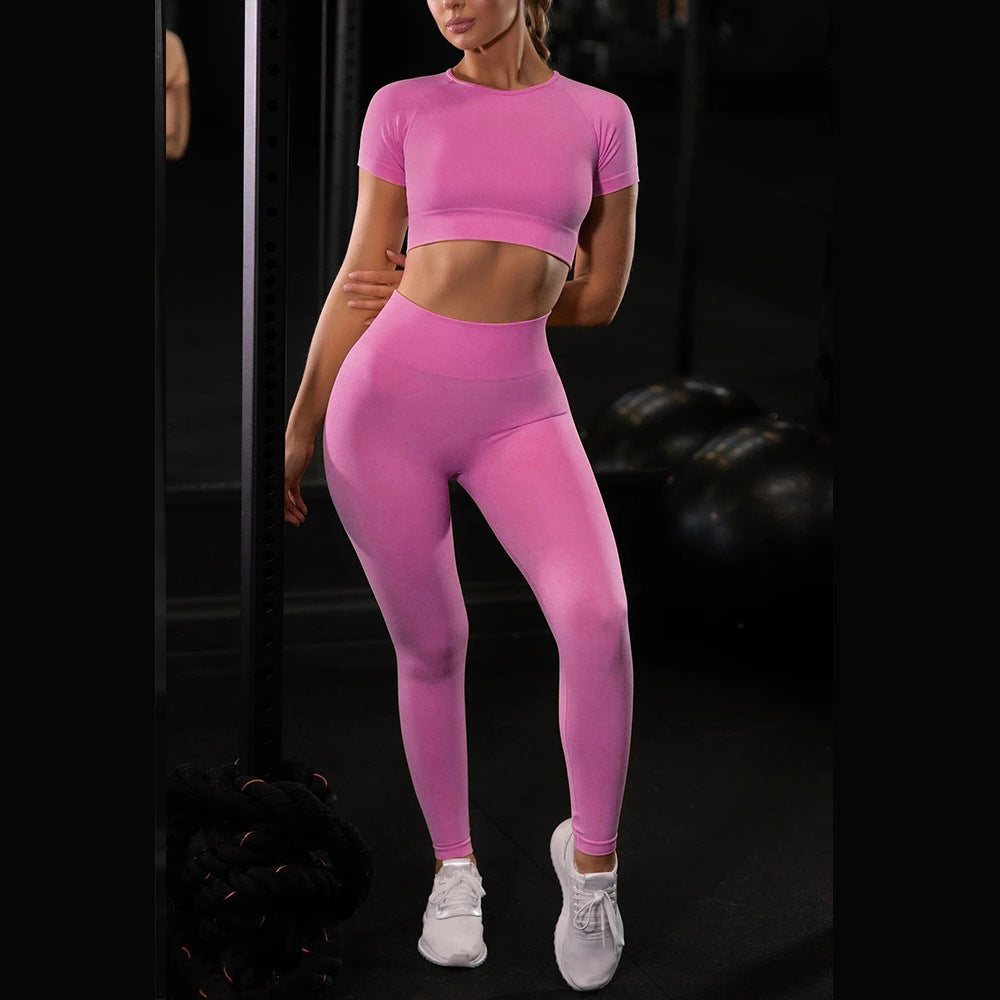 Patricia – Ensemble de Sport Yoga Sans Couture pour Femme avec Tops à Manches Courtes et Leggings