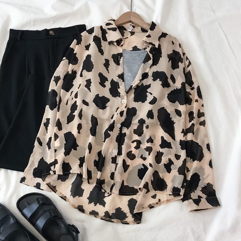 Kathleen – Chemise Simple Style Hongkong à Motif Léopard