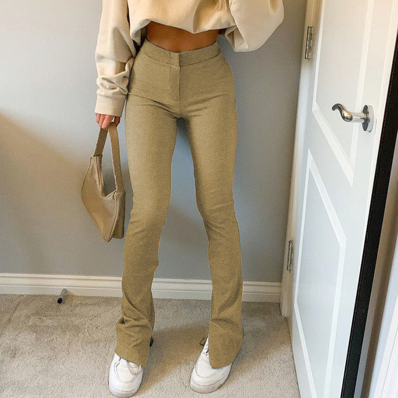 Stephanie – Pantalon Skinny Taille Haute avec Fente pour Femme
