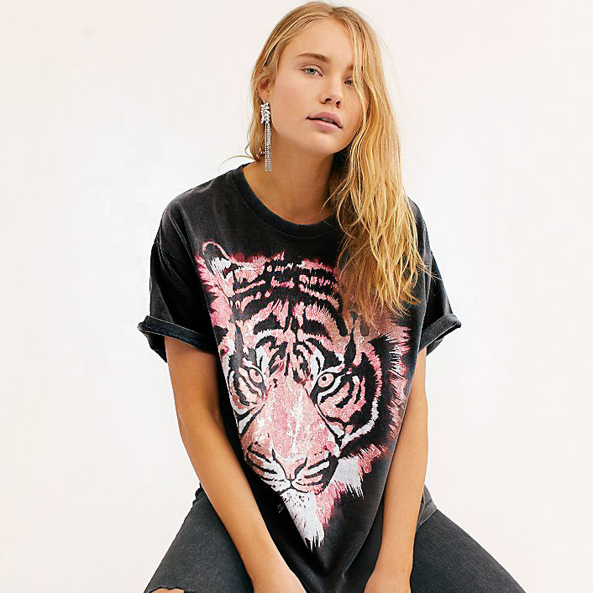 Percy – T-shirt en coton pur avec imprimé noir