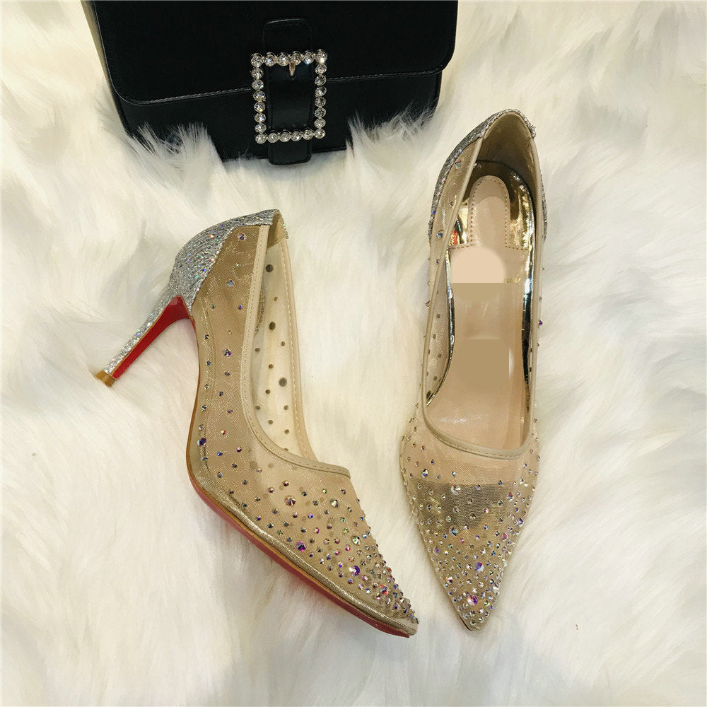 Julie – Chaussures Transparentes pour Femmes avec Strass et Dentelle