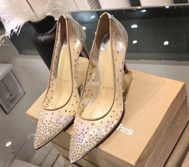 Julie – Chaussures Transparentes pour Femmes avec Strass et Dentelle