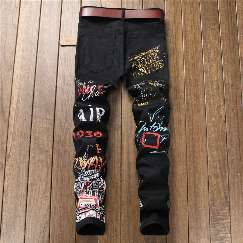 Jon – Jean Slim Fit avec Imprimé Graffiti pour Hommes