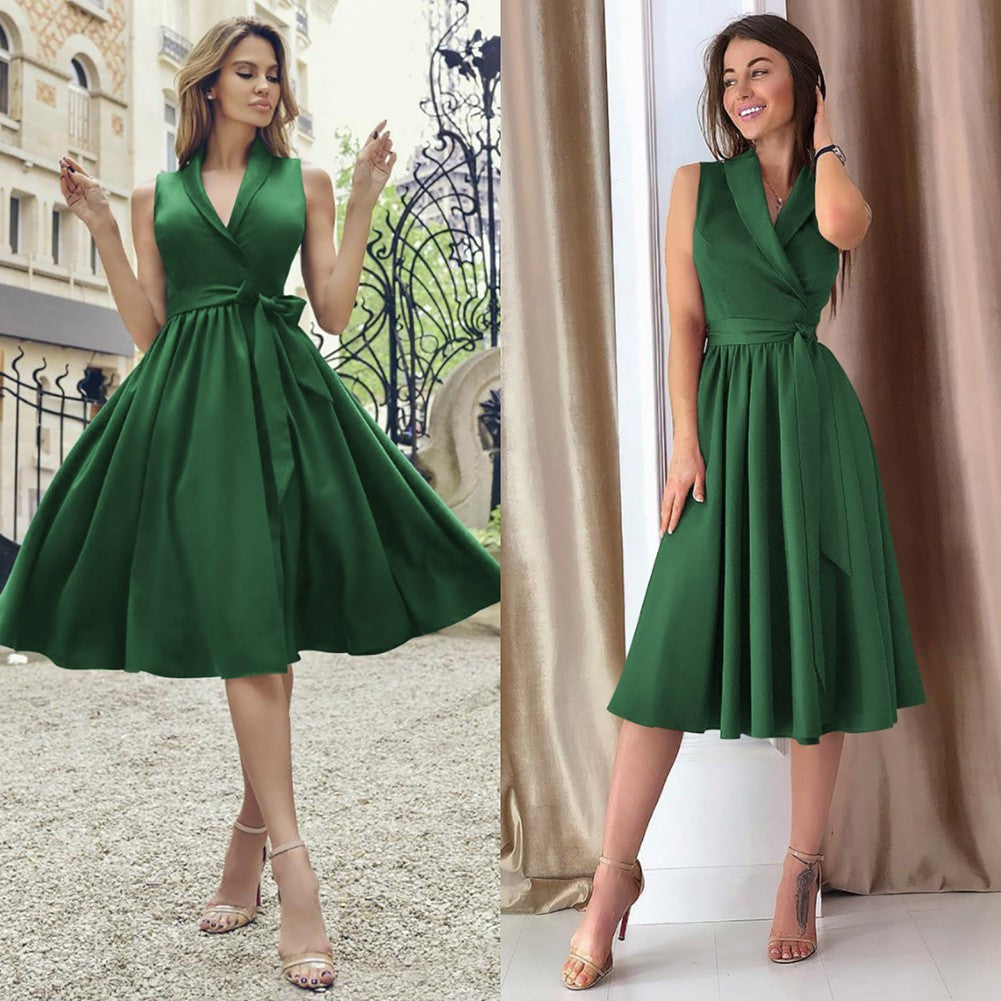 Anne – Robe Midi Décontractée Sans Manches avec Ceinture