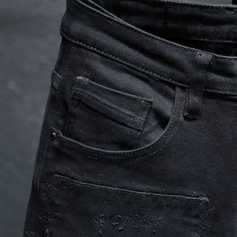 Jeremy – Nouveau jean noir pur pour hommes avec déchirures et stretch