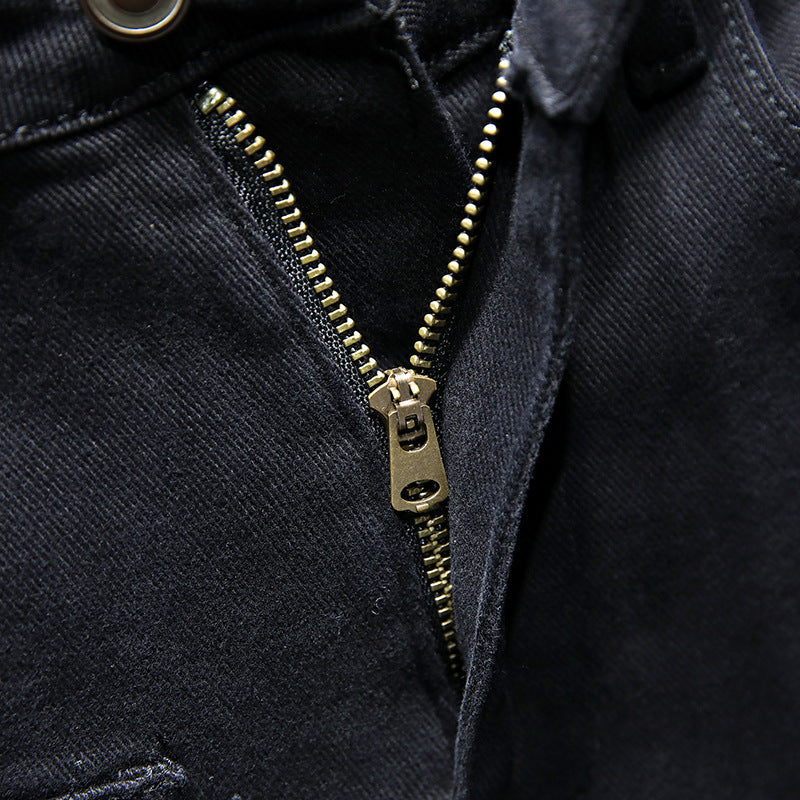 Jeremy – Nouveau jean noir pur pour hommes avec déchirures et stretch