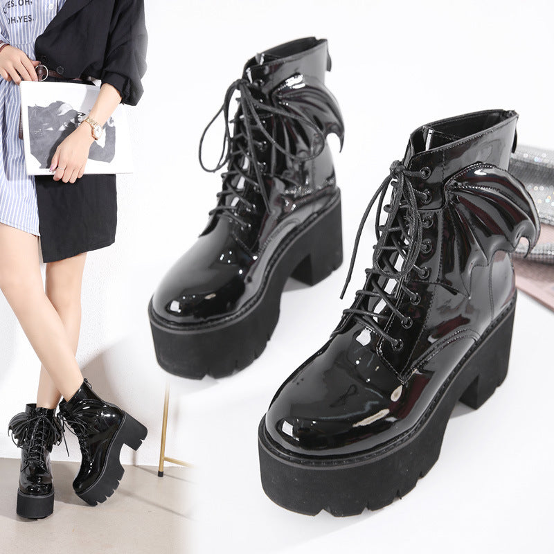 Margaret – Bottines gothiques à talons hauts en cuir vegan à plateau