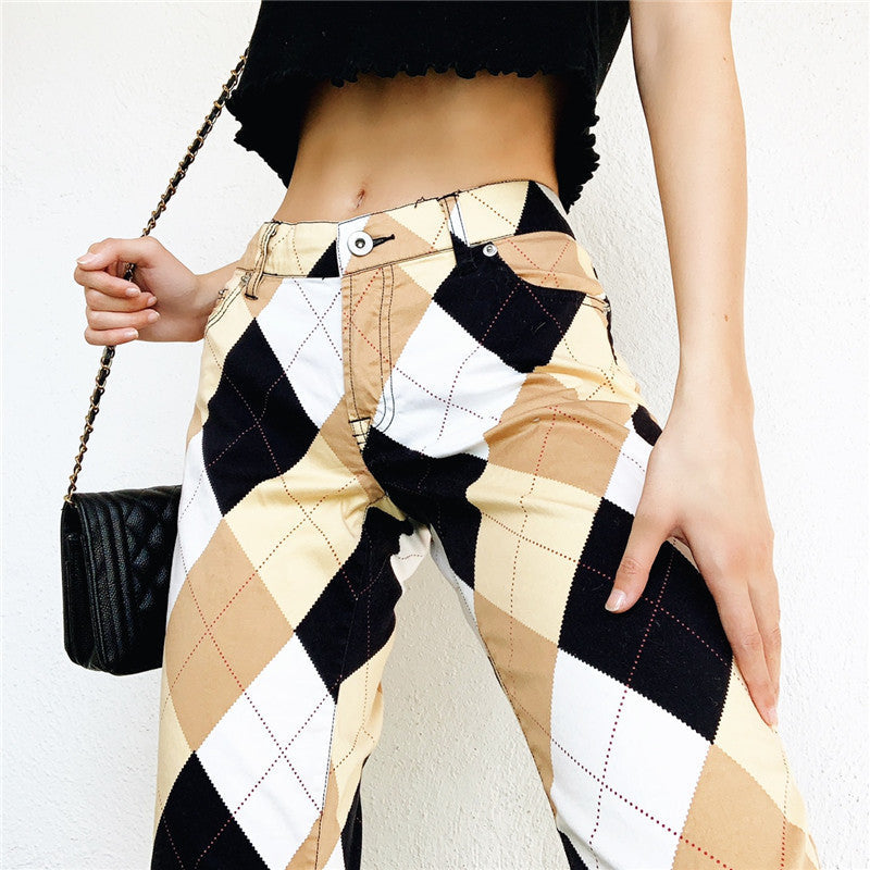 Gillian – Pantalon Cargo Vintage à Motif Carreaux pour Femme