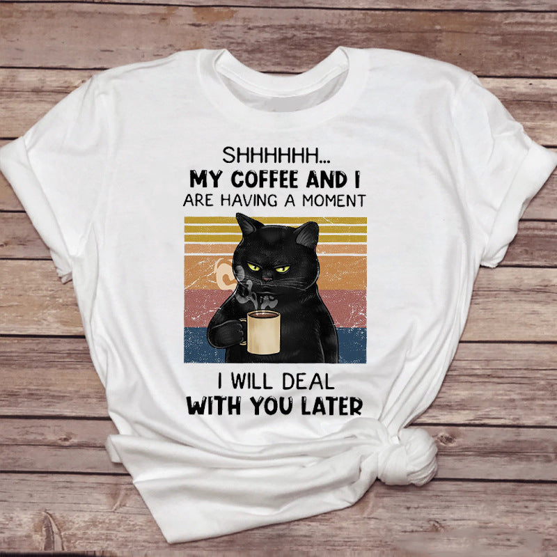 Margaret – T-shirt amusant avec motif de chat et café