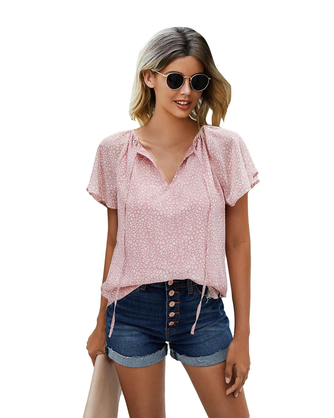 Jessica – Blouse à feuilles de lotus et motif floral