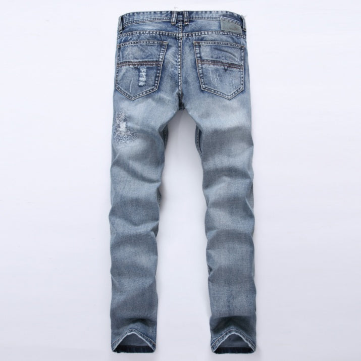 Peter – Jean Ajusté pour Homme avec Déchirures en Bleu Clair