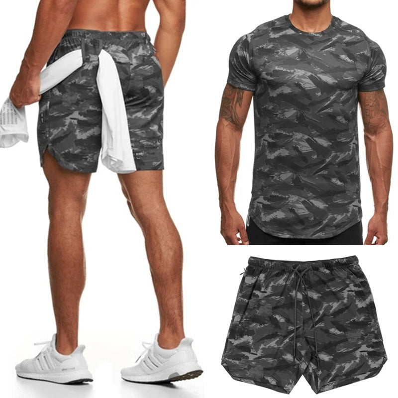 Gareth – Ensemble de sport camouflage à manches courtes pour hommes