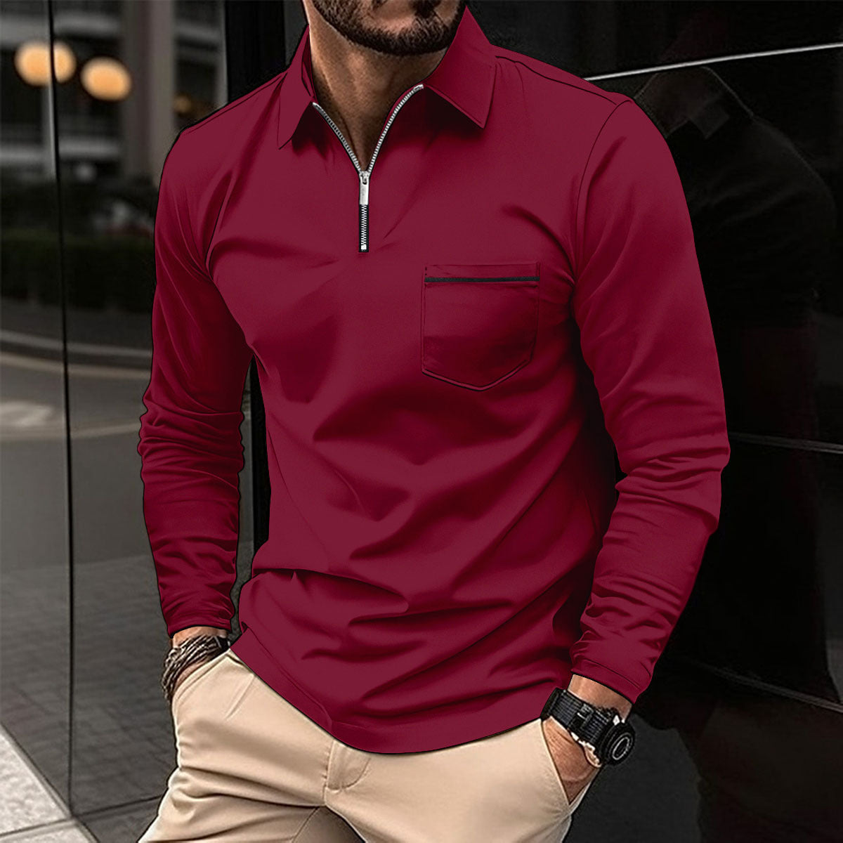 Steve – Poloshirt d'Automne avec Zip pour Homme