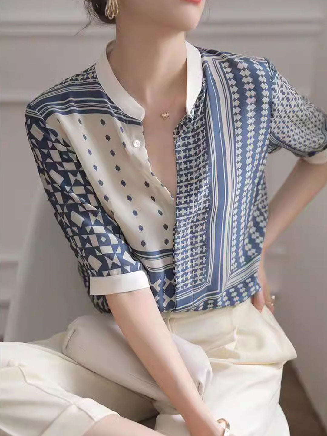 Sarah – Chemise Rayée Rétro à Carreaux