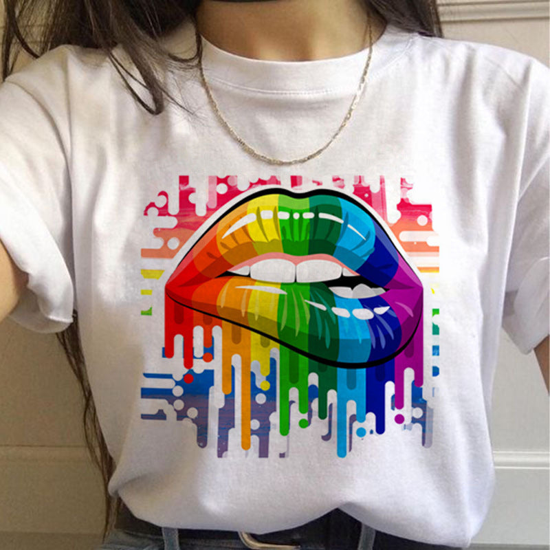Caroline – T-shirt Arc-en-ciel Femme à Manches Courtes