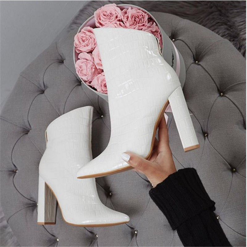 Samantha – Bottes Hautes en Similicuir Végan Blanc pour Femmes