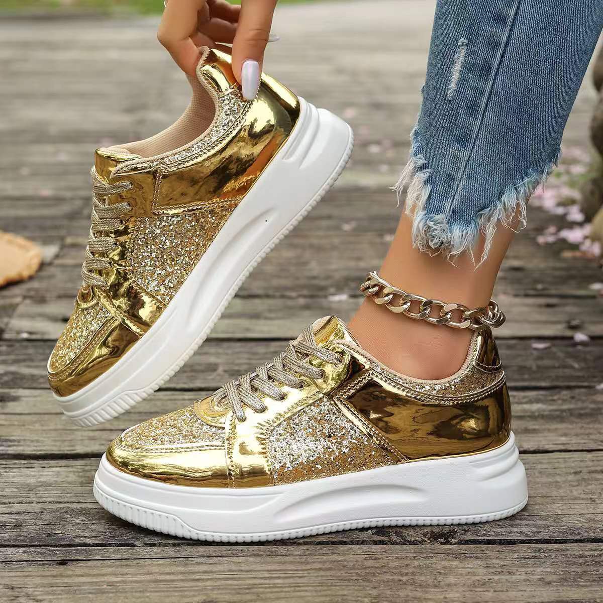 Brenda – Baskets à lacets avec paillettes et semelle antidérapante