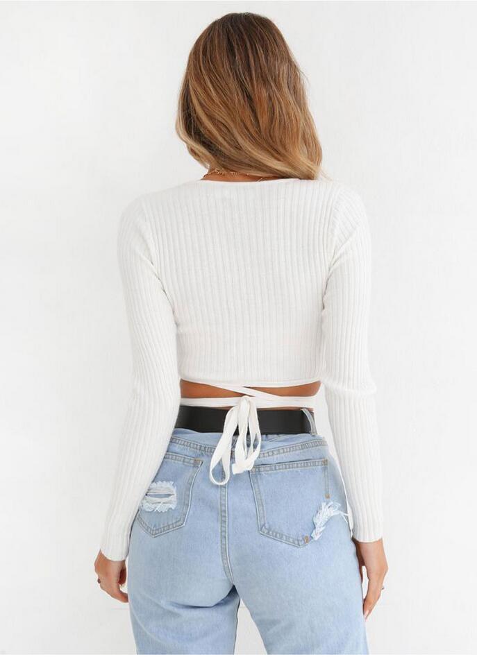Lauren – Haut d'Été en Tricot à Manches Longues avec Col en V pour Femmes