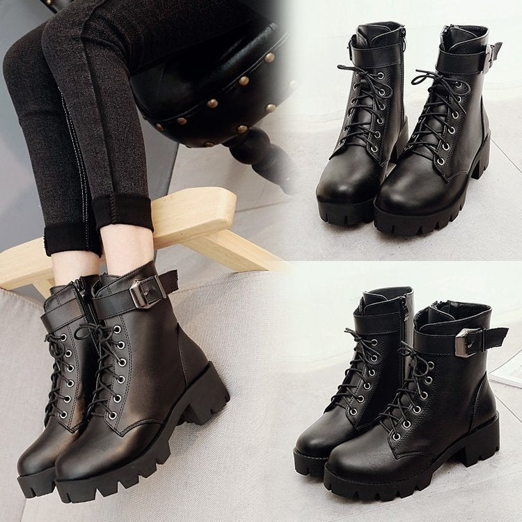 Barbara – Bottines à Lacets avec Boucle et Semelle Épaisse
